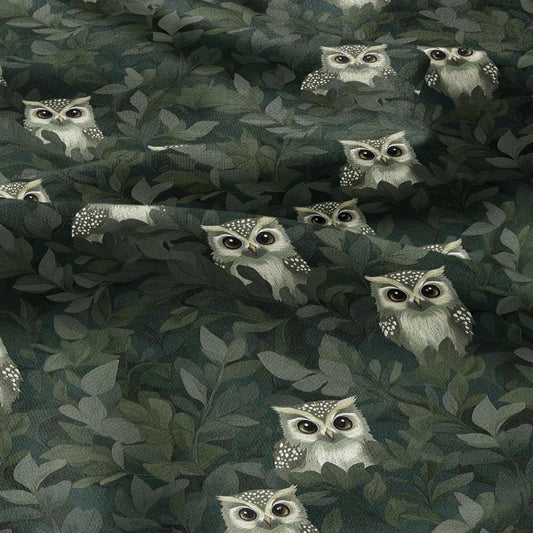 100% linen Greenery Owl Print fabric for Curtain Upholstery Cushion - Green Bird forest - for dress making sewing 2210