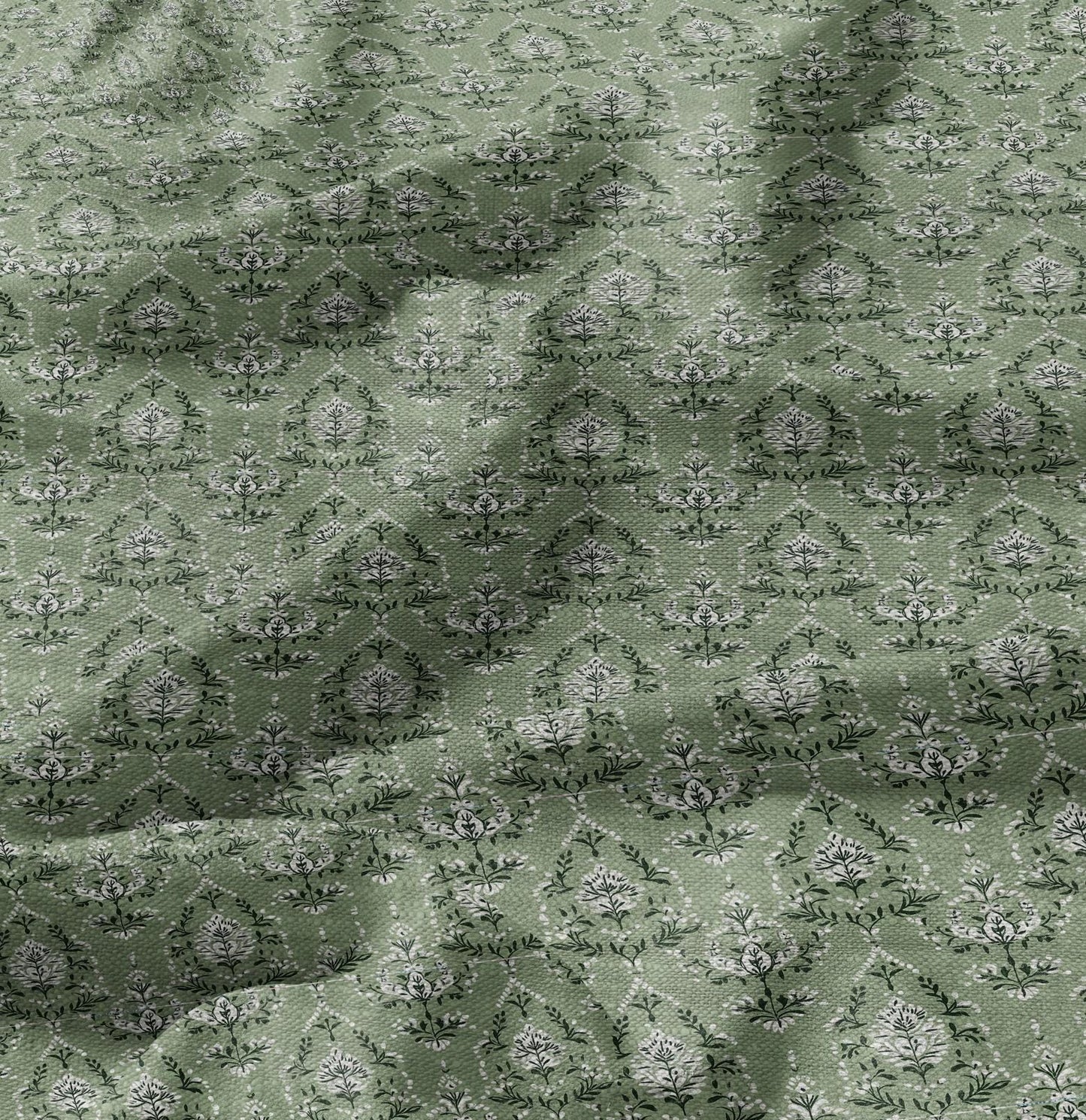 100% LINEN Fabric in floral block print - botanical green linen fabric for upholstery home decor curtains dress making pillowcases