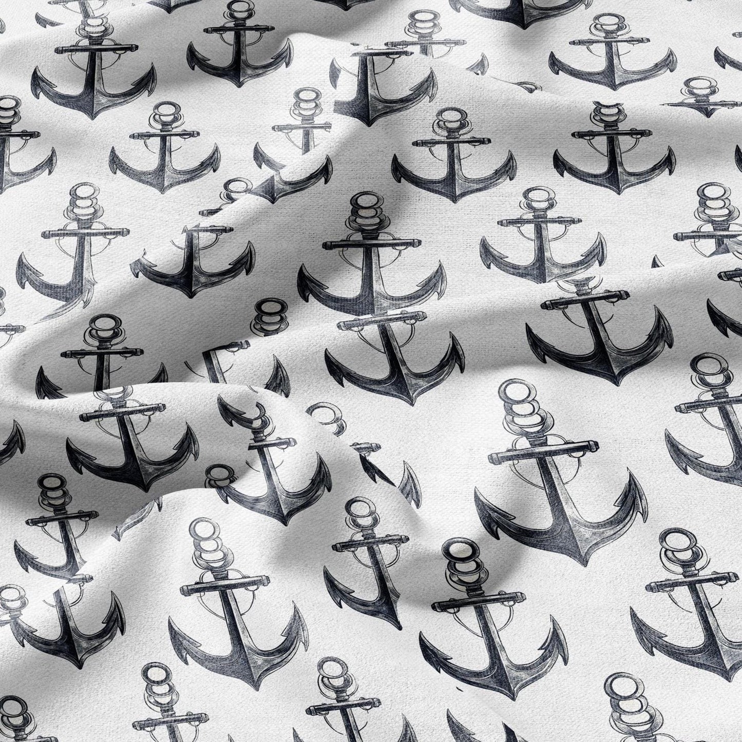 Anchor print on 100% LINEN - heavy fabric for upholstery or medium weight linen for dress making