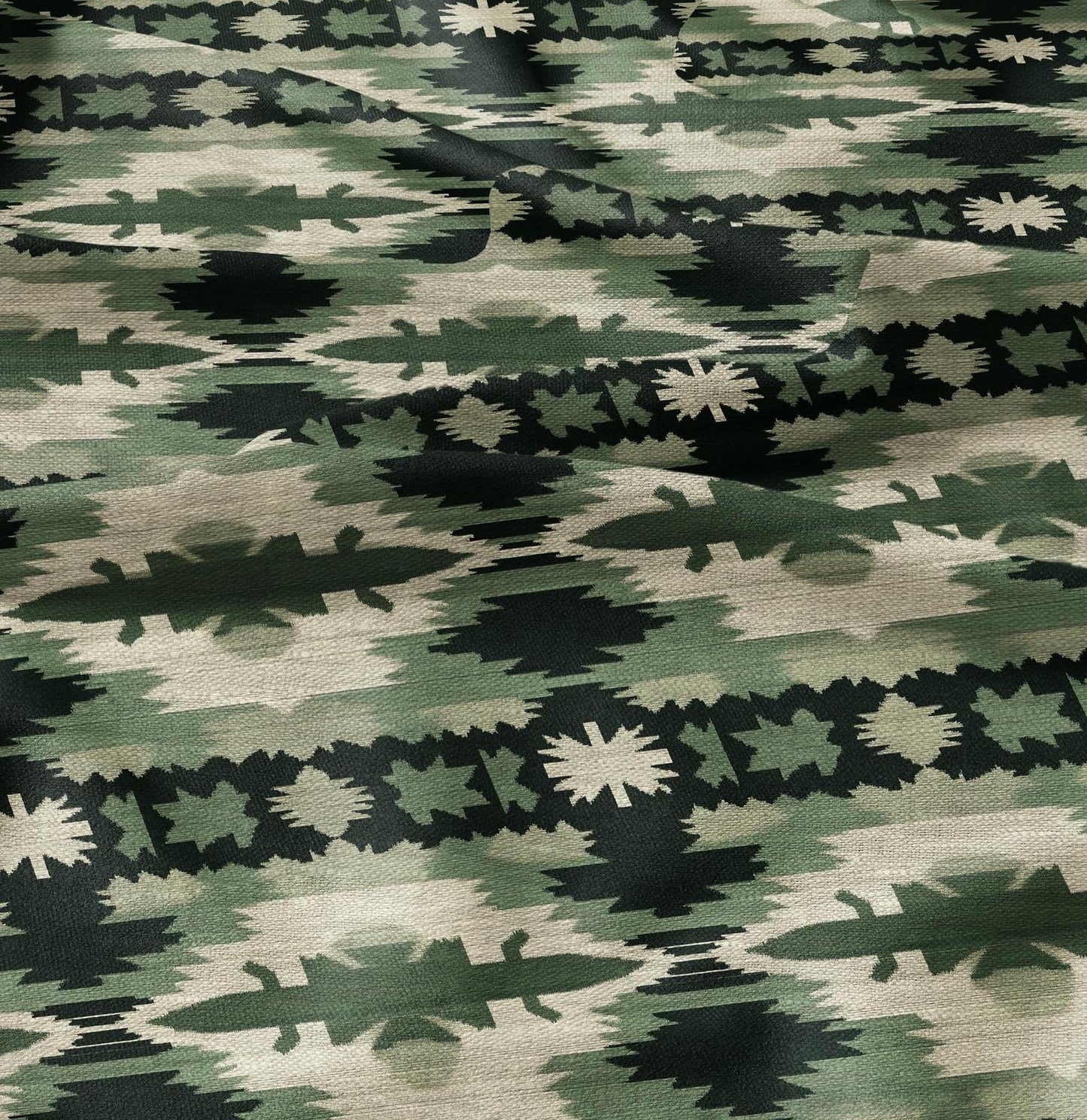 linen fabric with western print in green
