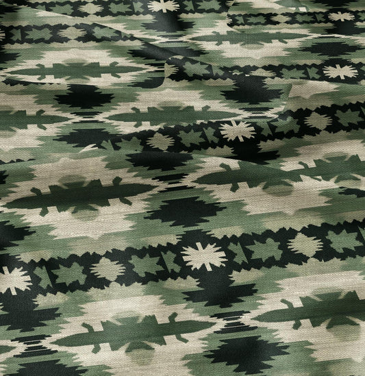 linen fabric with western print in green