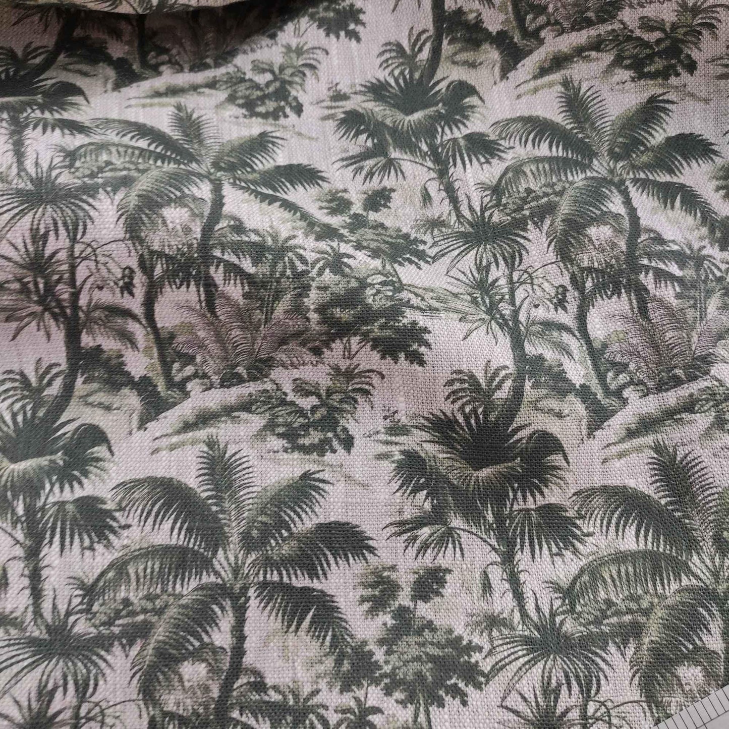 100% LINEN Fabric floral green palm trees print on oatmeal natur linen, linen botanical fabric for upholstery home decor