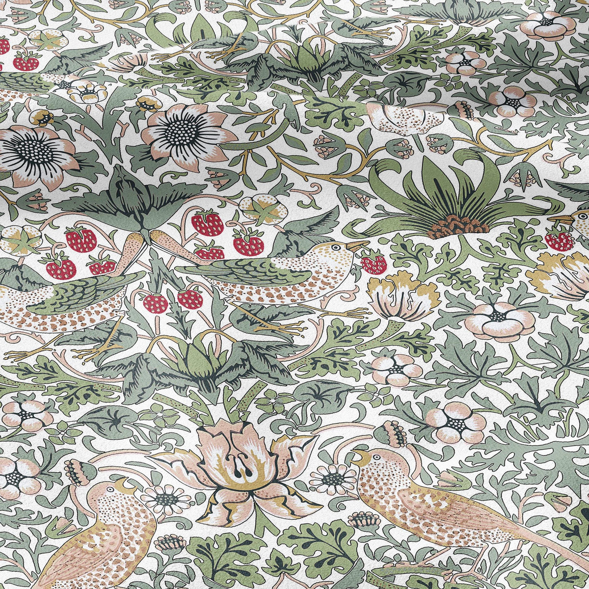 100% LINEN fabric - William Morris Strawberry thief white - British Victorian Art Craft flax - sewing home decor or clothing 3865