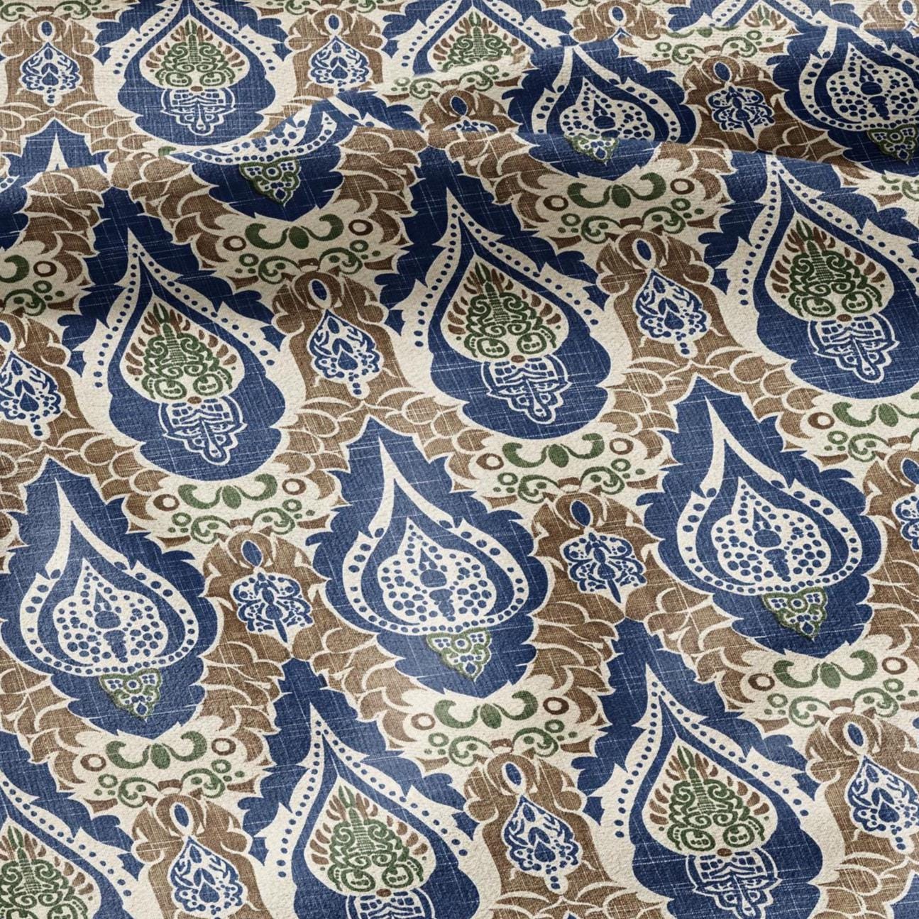 100% linen Vintage Brown Paisley Print fabric for Curtain Upholstery Cushion - Vintage Indian block print fabric for dress making sewing