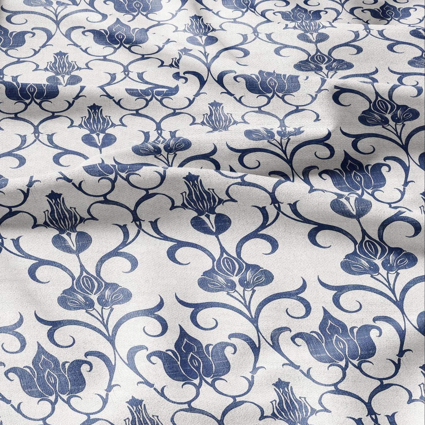 100% LINEN Fabric stripe Tulips floral print linen - blue linen botanical fabric for upholstery home decor dress making