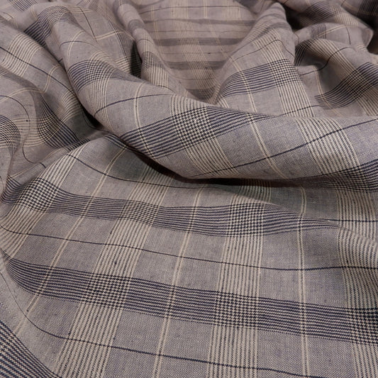 100% checked linen fabric for sewing - grey