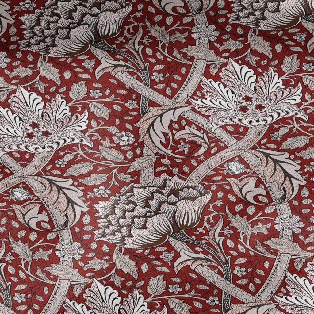 William Morris Windrush red print on 100% LINEN - Victorian Art crafts linen Fabric - botanical Historical upholstery home textile
