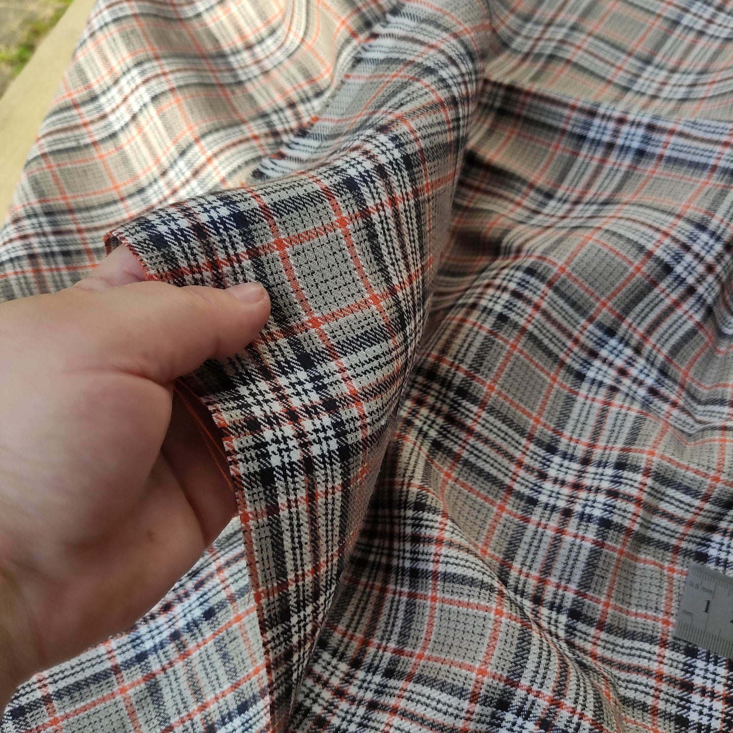 Premium Linen checked Fabric in black natural brown linen | malmo check Medium weight natural black brown