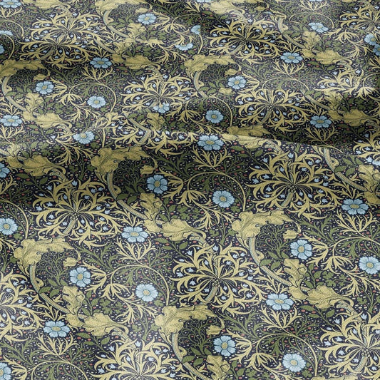 100% linen fabric William Morris Seeweed print - Victorian Art crafts linen Fabric - Historical pattern fabric upholstery dress making