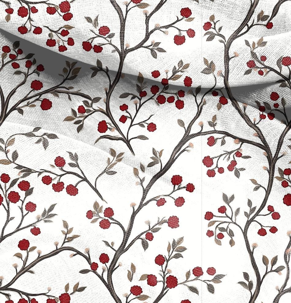 100% LINEN Fabric block print, oatmeal natur linen fabric festive print, heavy linen fabric for upholstery home decor