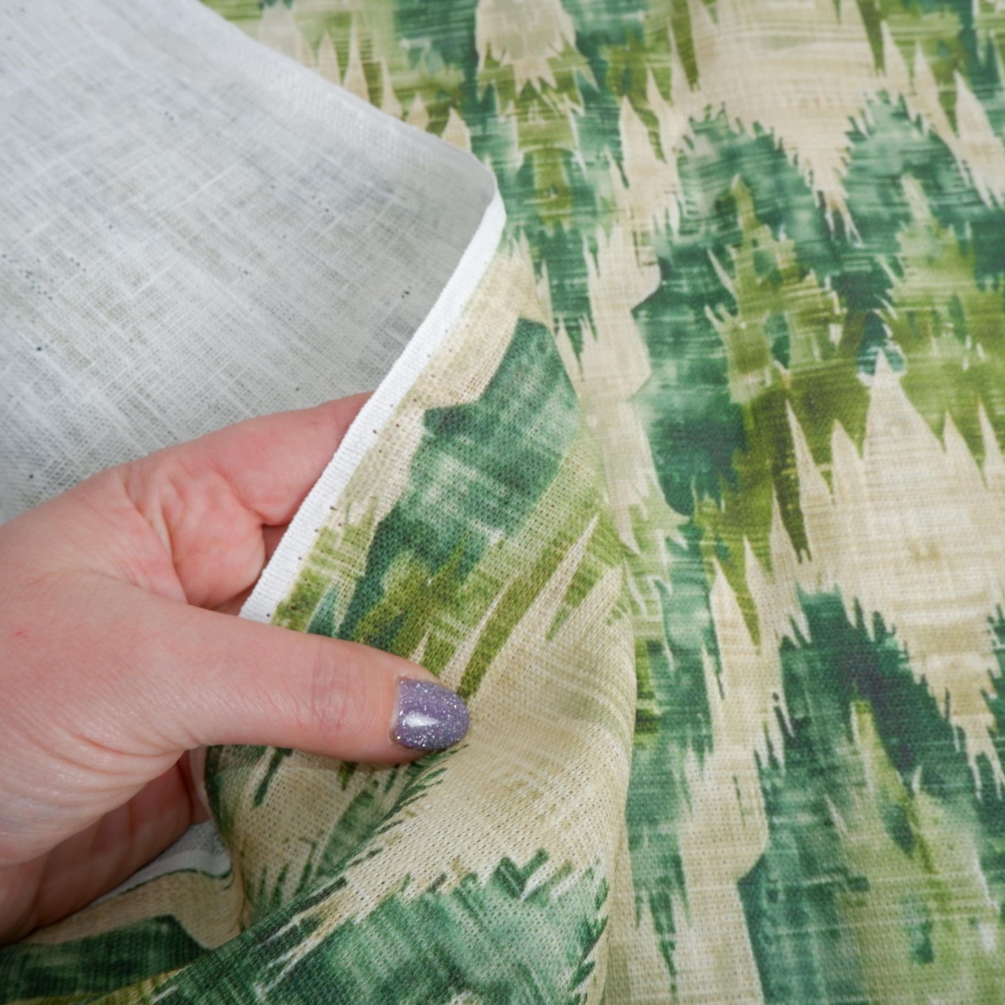 100% LINEN Fabric Abstract zigag WabiSabi - green print on linen japandi wabi sabi linen print 2087