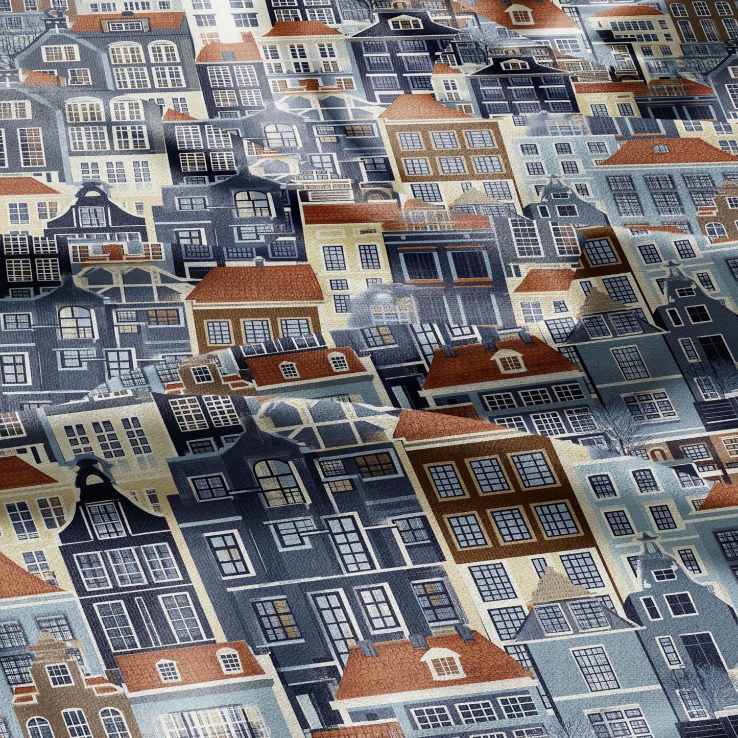 100% LINEN Fabric Amsterdam houses Holand scenery - linen fabric for upholstery home decor tablecloth curtains dress making