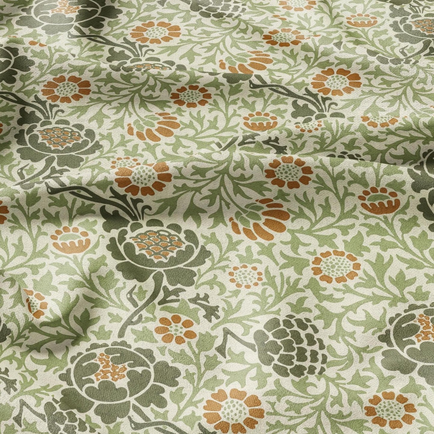 William Morris Beige tapestry print on 100% LINEN fabric - Victorian Art and crafts Linen fabric botanical Historical pattern 2118