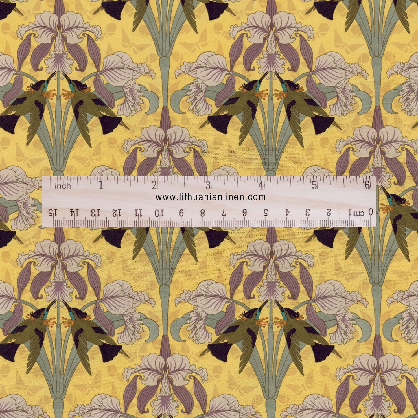 100% linen Art Nouveau Print fabric for Curtain Upholstery Cushion - Floral fabric HUMMINGBIRD - fabric material for dress making sewing