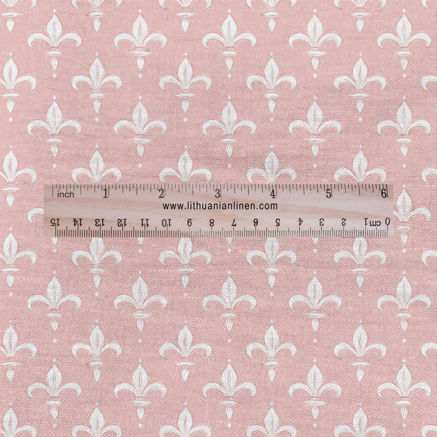 100% LINEN Fabric Fleur de lis print, linen fabric with pale pink french print, heavy linen fabric for upholstery home decor