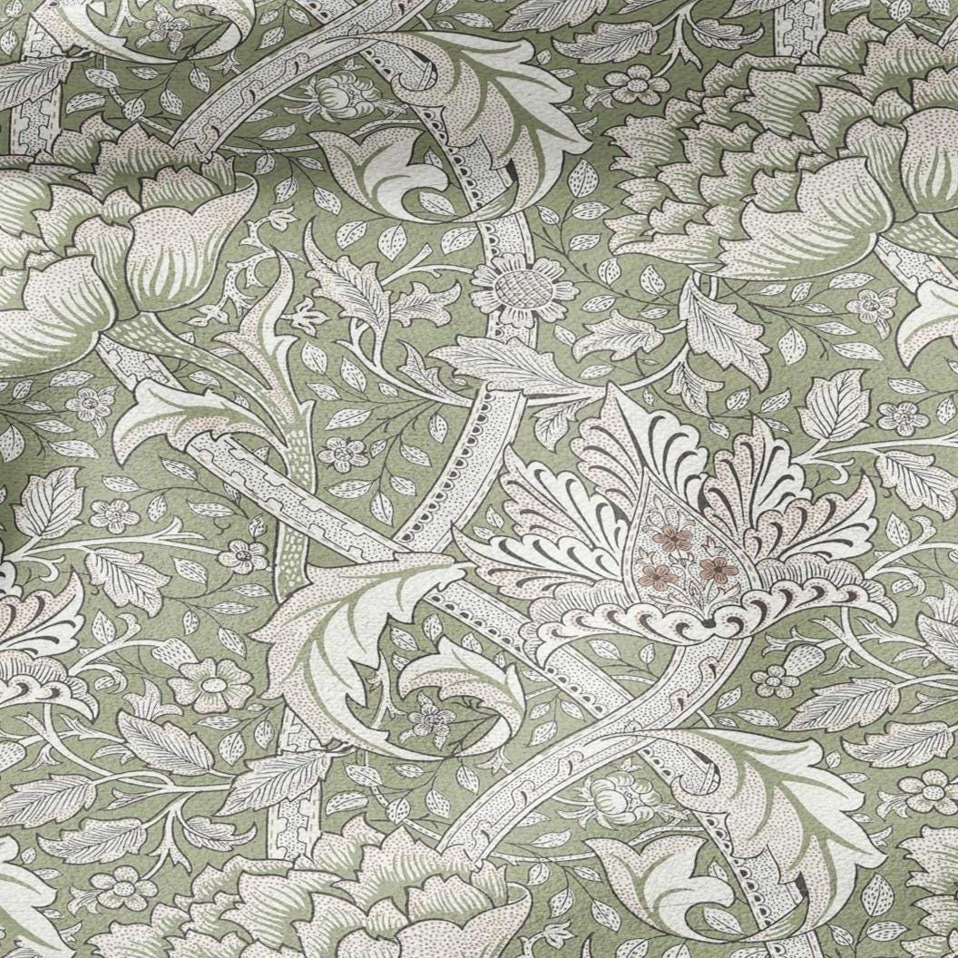 William Morris Windrush green print on 100% LINEN - Victorian Art crafts linen Fabric