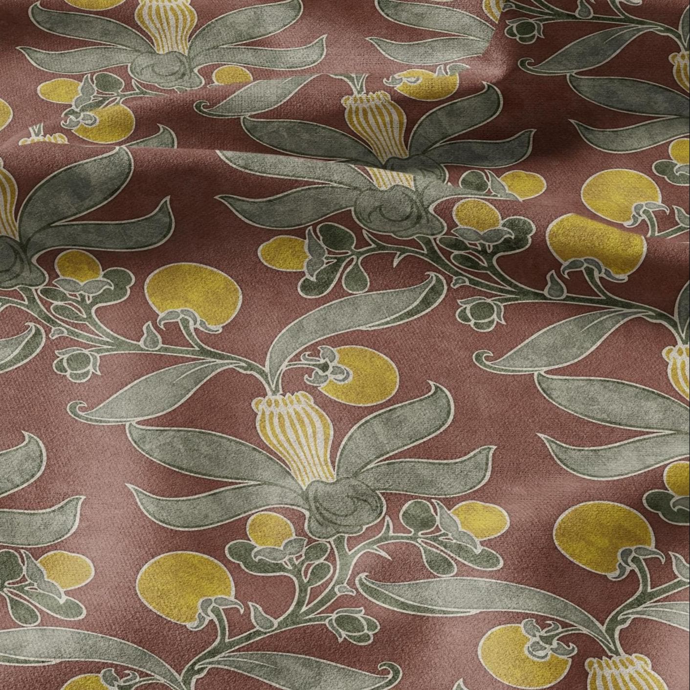 Passion fruit CFA Voysey print on 100% LINEN - Art Nouveau Art crafts linen Fabric - botanical Historical upholstery home textile 2767