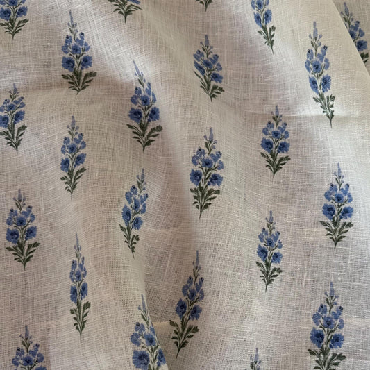 100% LINEN Fabric block print green red on white - linen fabric with floral print -heavy linen fabric for upholstery home decor 2640