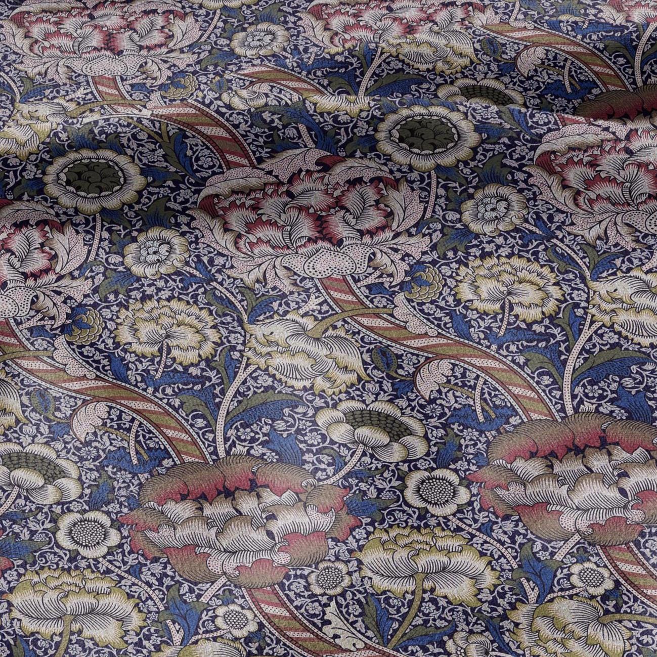 William Morris Wandle navy blue print on 100% LINEN - Victorian Art crafts linen Fabric - botanical Historical upholstery home textile