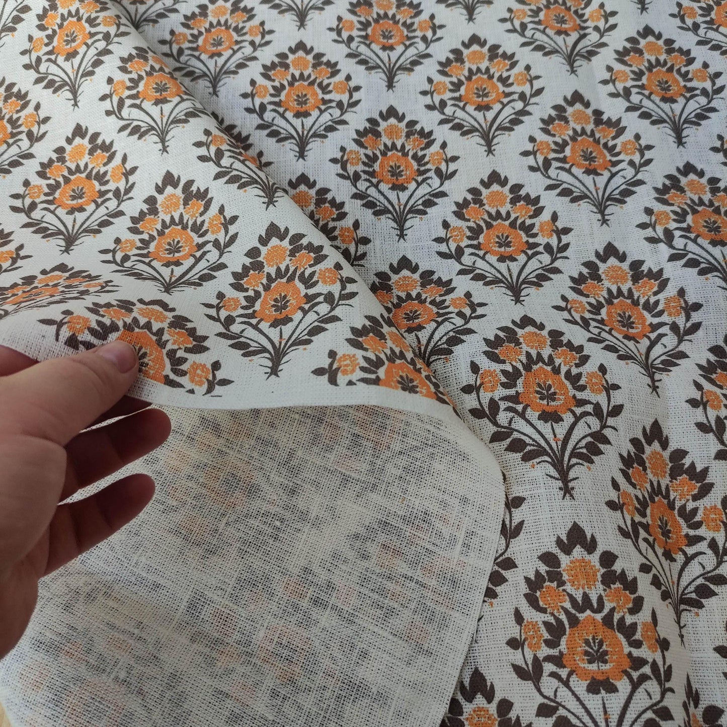 100% LINEN Fabric Floral block print mustard, heavy linen fabric with botanical print for upholstery home decor curtains cushions