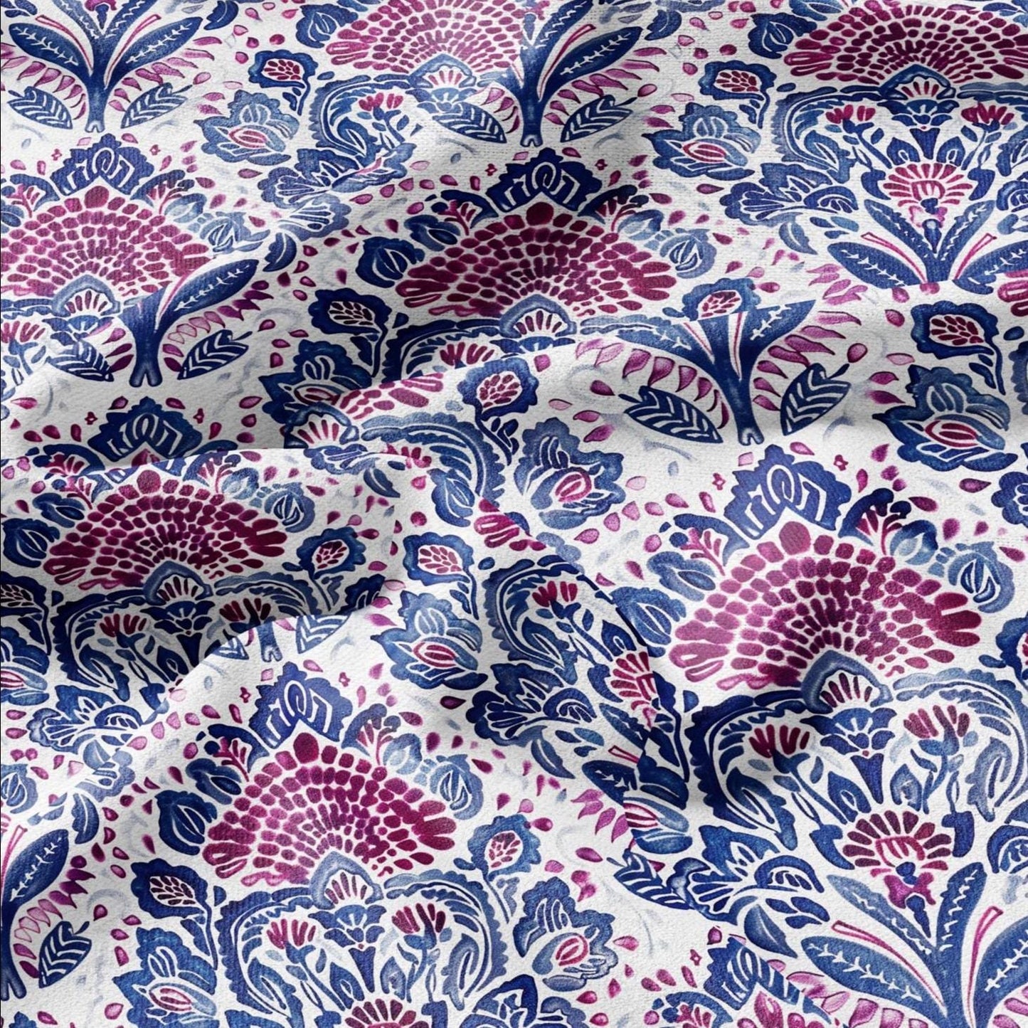 100% LINEN Fabric block print indigo blue red on white - floral print heavy linen fabric for upholstery home decor 2022