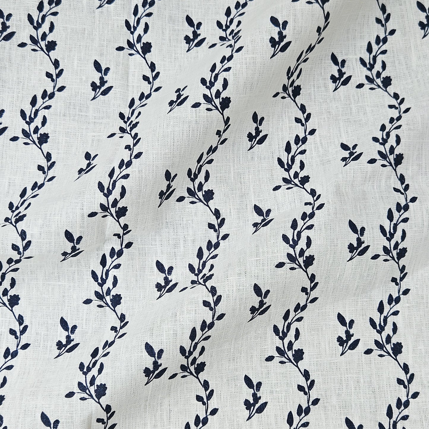 100% LINEN Fabric Striped floral indigo blue - block print vinesprint for upholstery curtains dress making 2642