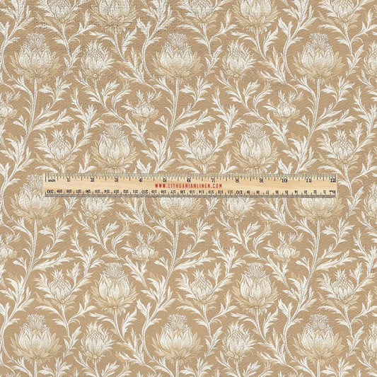 100% LINEN Fabric UPHOLSTERY 12oz - Beige thistle on white linen - Modern vintage Grandmillennial toile de jouy upholstery 2043