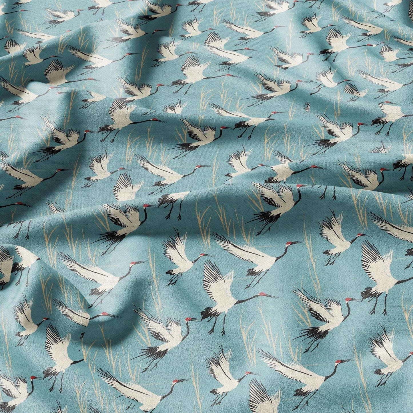 100% LINEN Fabric Cranes print - animal linen fabric with bird print for upholstery home decor curtains pillowcases dress making
