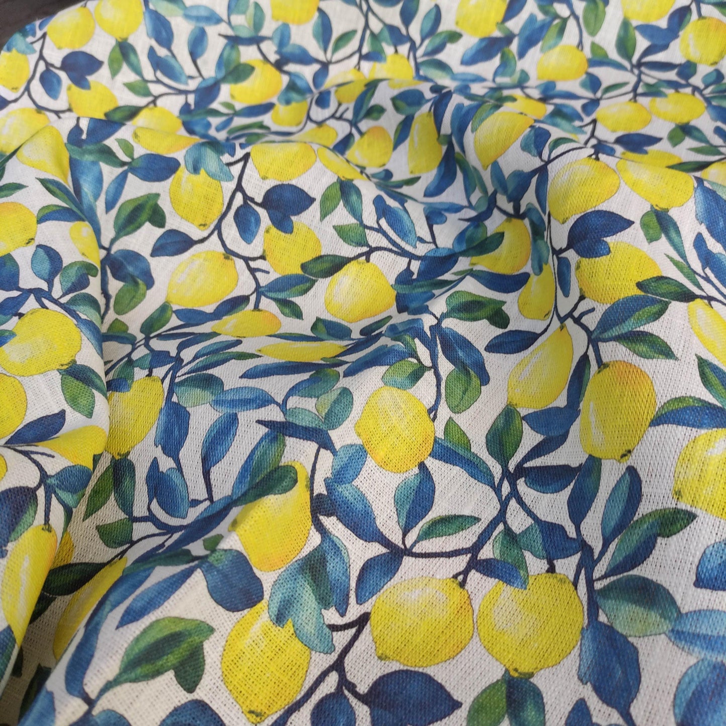 100% LINEN Fabric lemons print, oatmeal natur linen with Italian citrus print, linen fabric home decor upholstery with Italian lemon print
