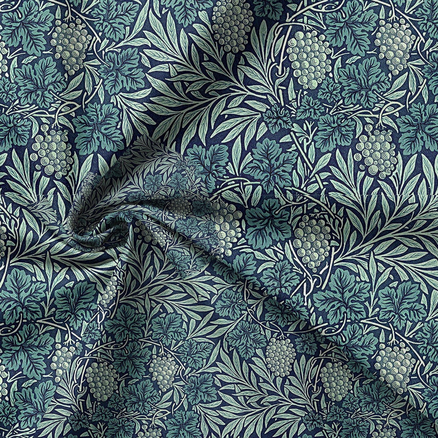 100% LINEN Fabric wine grapes from William Morris, Victorian fabric with blue floral print for upholstery home decor in Linen