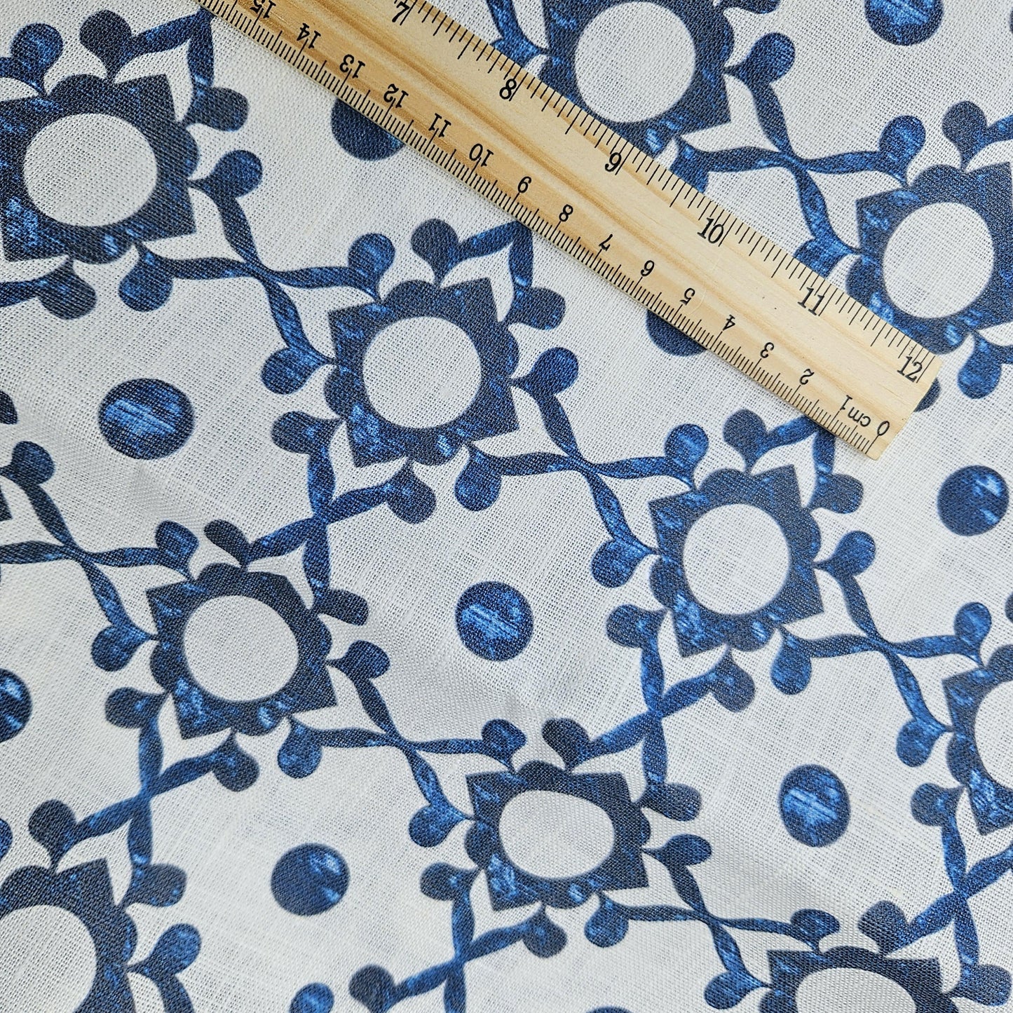 100% LINEN Fabric block print indigo blue on white - linen fabric with blue floral print heavy linen fabric for upholstery home decor