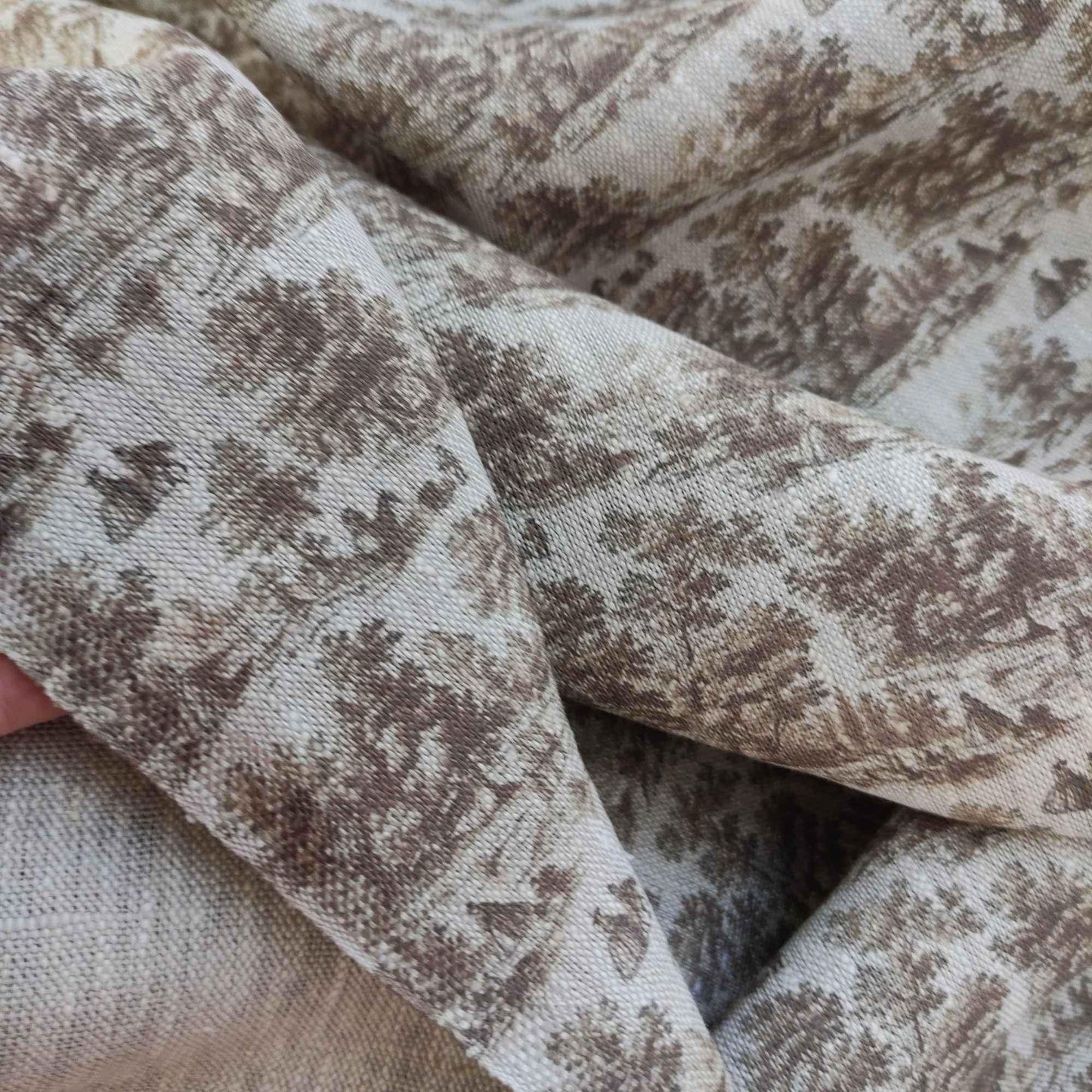 100% LINEN Fabric Toile de Jouy brown Countryside, oatmeal linen fabric with brown print, French linen fabric upholstery home decor curtains