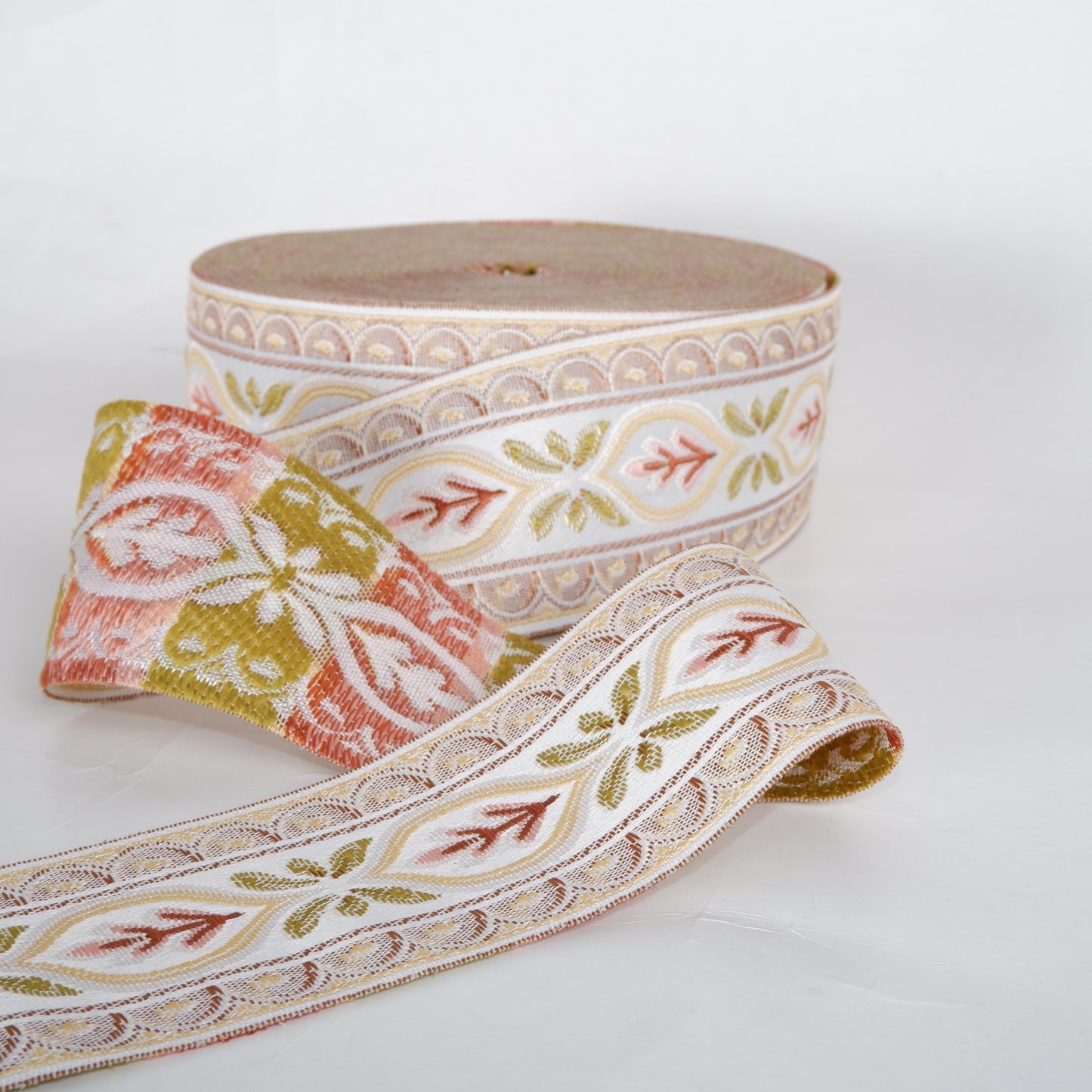 Jacquard woven fabric trim - Ribbon width 60 mm or 2.3" - Pale pink Decorative webbing Tape Trim
