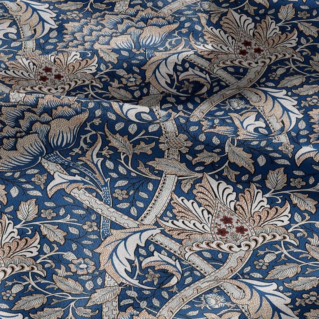 William Morris Windrush blue print on 100% LINEN - Victorian Art crafts linen Fabric - botanical Historical upholstery home textile