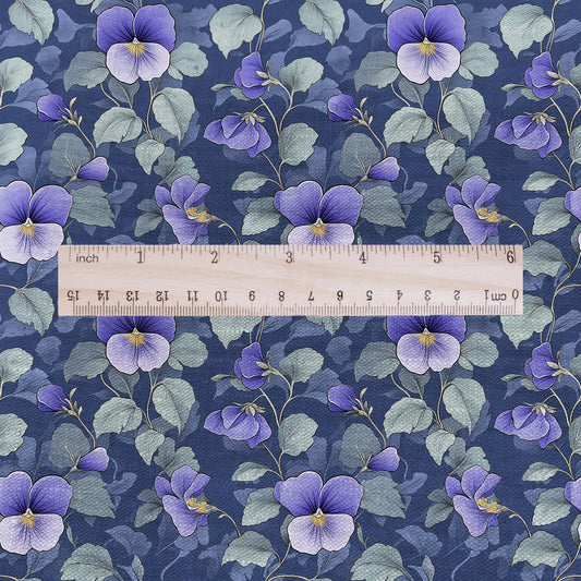 100% LINEN Fabric floral with Viola flower - heavy linen fabric with dark purple print for upholstery home decor curtains dress making