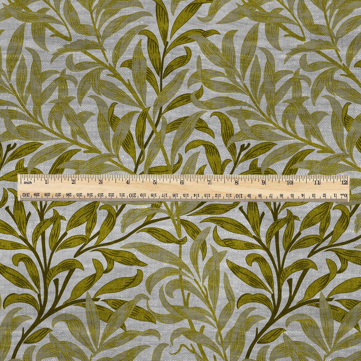 100% LINEN Fabric William Morris Bough Willow - oatmeal natur linen fabric with botanical print - Victorian Art Craft Historical 3177