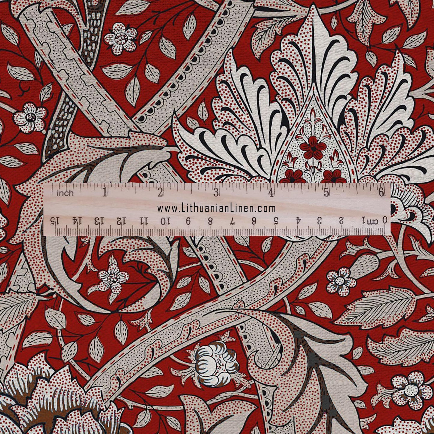 William Morris Windrush red print on 100% LINEN - Victorian Art crafts linen Fabric - botanical Historical upholstery home textile