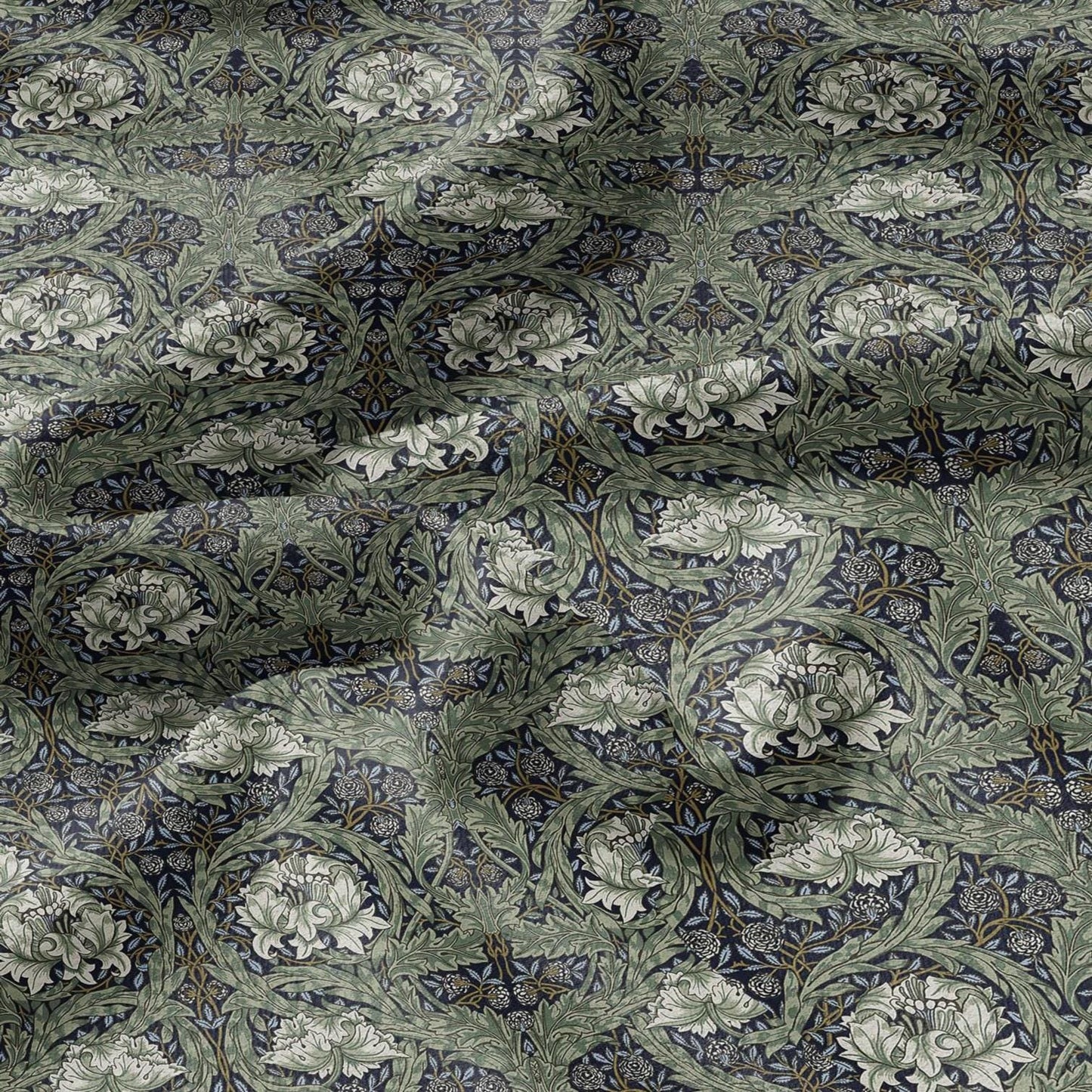 William Morris African marigold green print on 100% LINEN - Victorian Art crafts linen Fabric - botanical Historical upholstery home textile