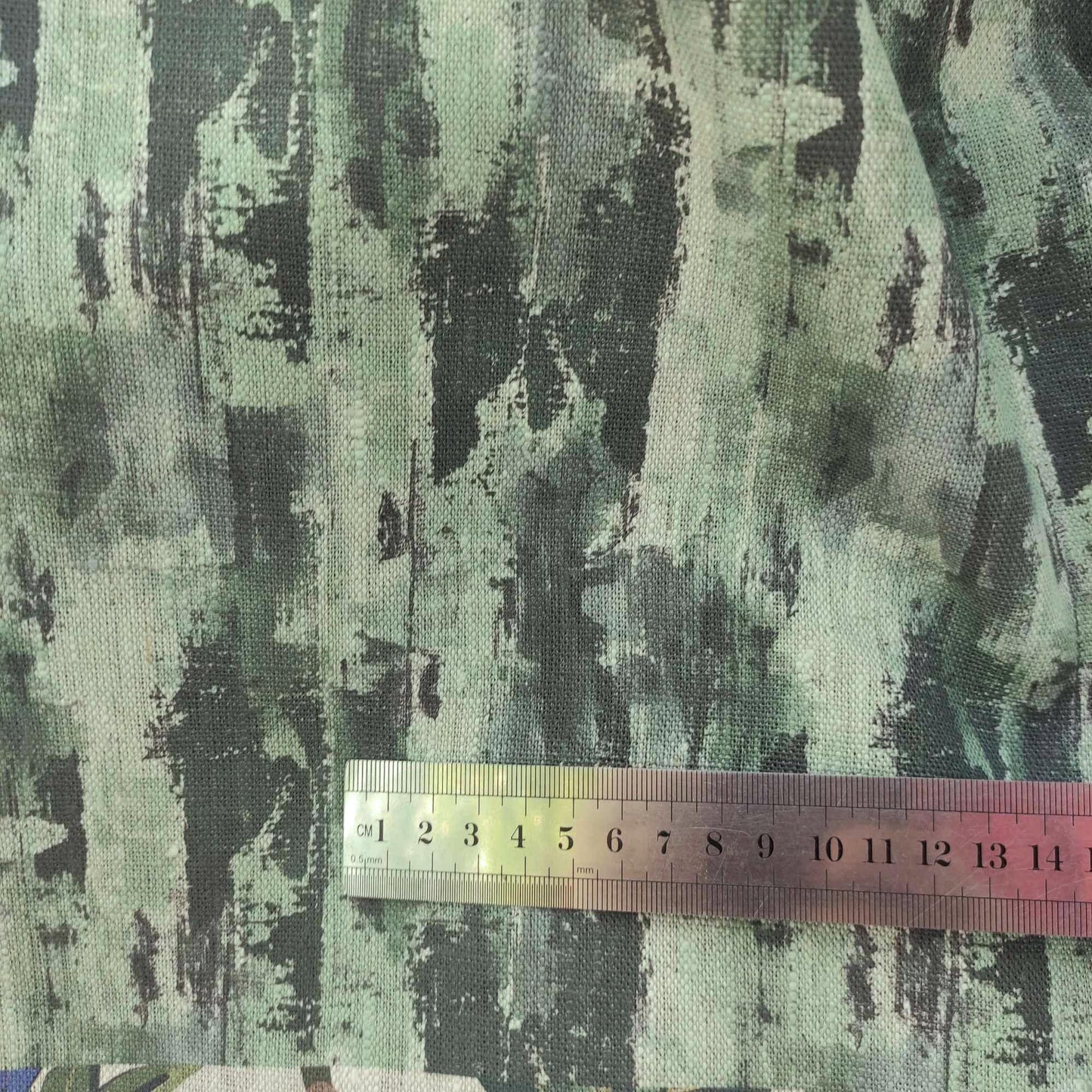 100% LINEN Fabric Abstract Wasi Sabi , green print