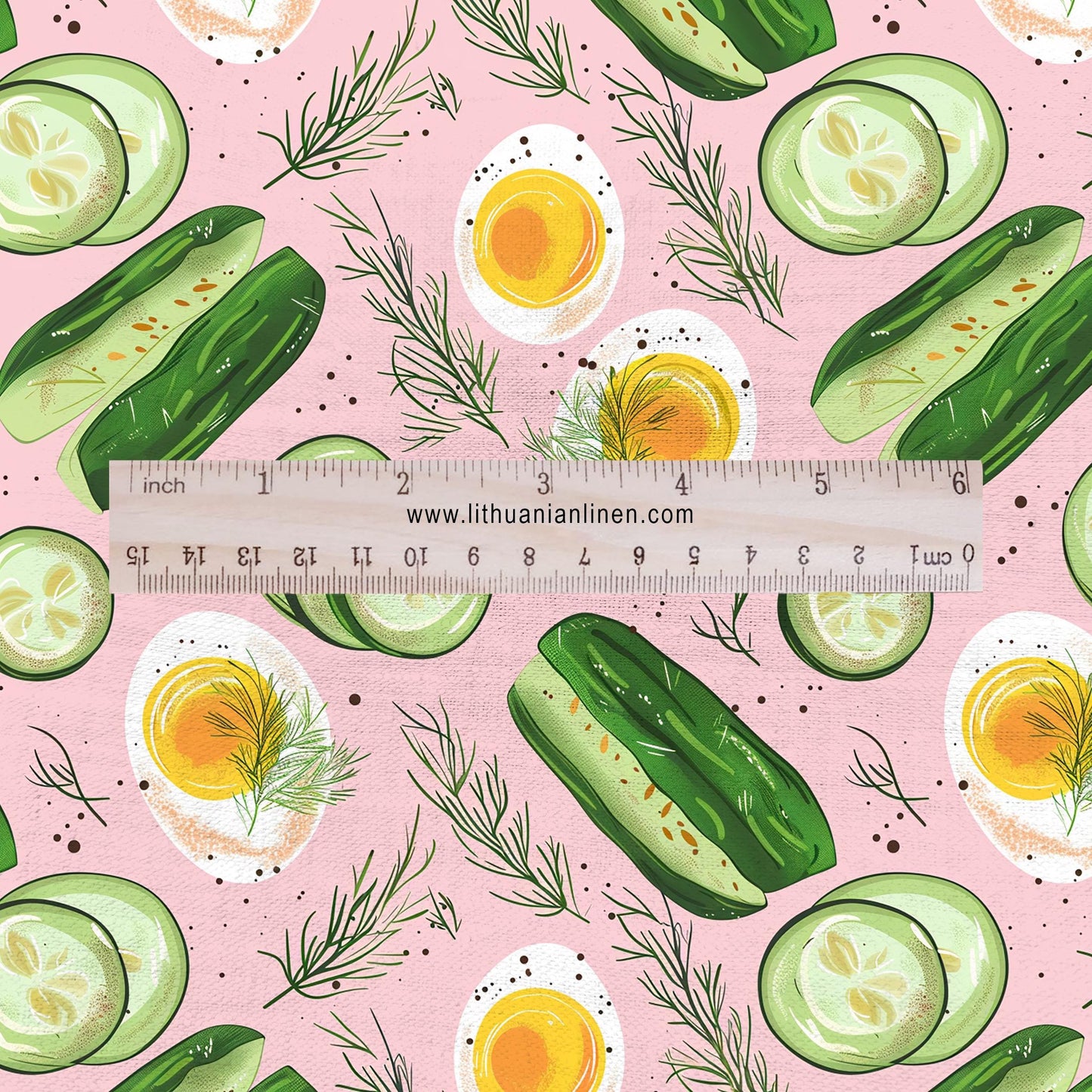 100% LINEN Fabric floral with Lithuania pink soup print - linen fabric cucumber egg dill print upholstery home decor curtains pillowcases