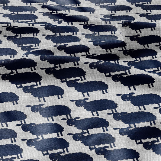100% LINEN Fabric Sheep navy blue gray print - Modern vintage fabric - upholstery home decor sewing clothing 2361