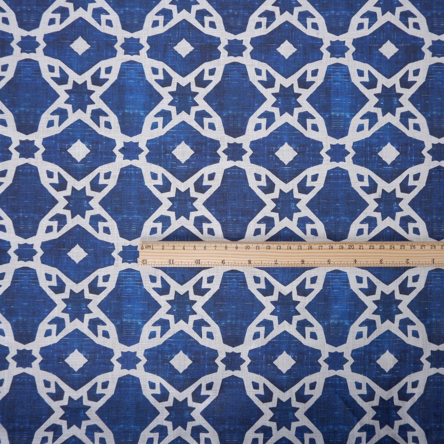 100% LINEN Fabric arabesque Abstract indigo blue - Oriental blue print on linen fabric for upholstery curtains dress making ARABESCA