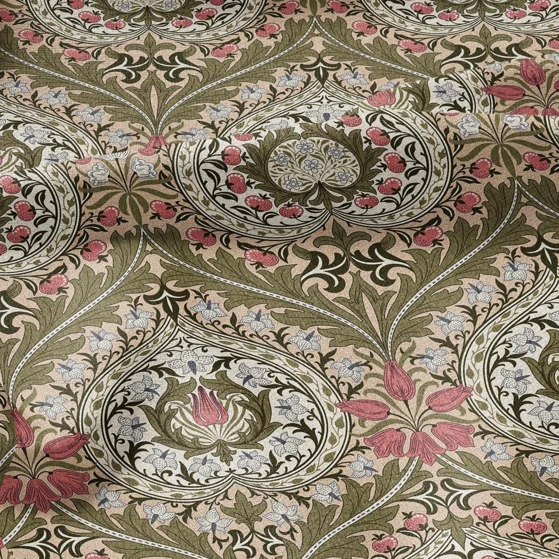 William Morris Eden green print on 100% LINEN - Victorian Art crafts linen Fabric - botanical Historical upholstery home textile