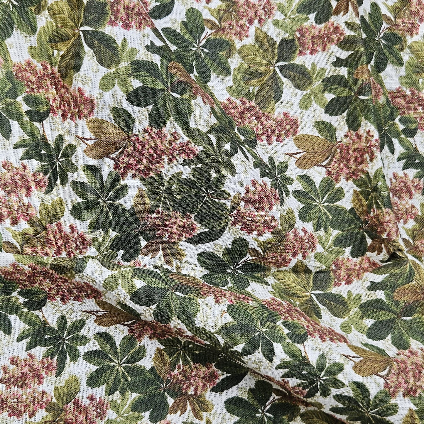 100% LINEN Fabric Chestnut tree print - French linen floral blossom - for upholstery heavy or medium for dressmaking 2644