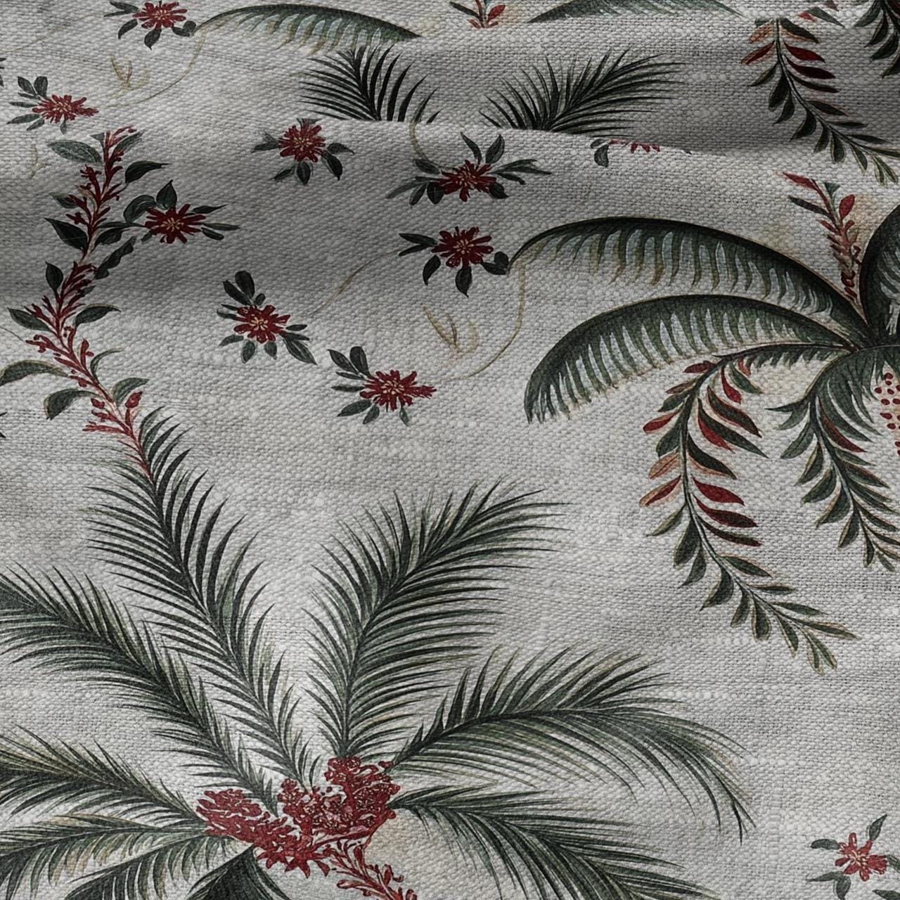 100% LINEN Fabric Palm tree print flowers - oatmeal linen fabric art deco print - fabric for home decor upholstery