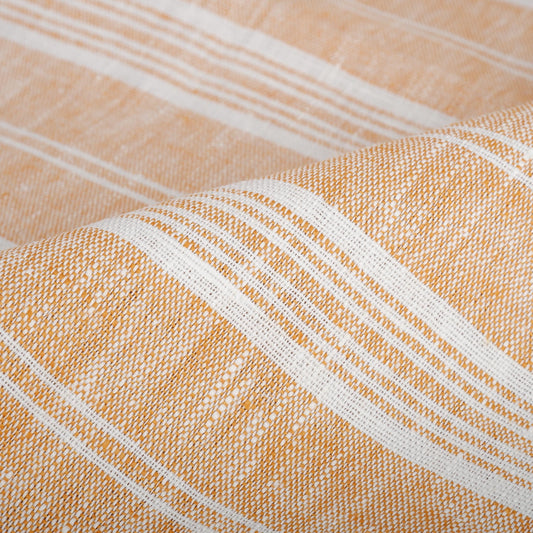 Premium Linen striped Fabric in green white | Heavy weight French country ticking stripes in green black blue yellow white