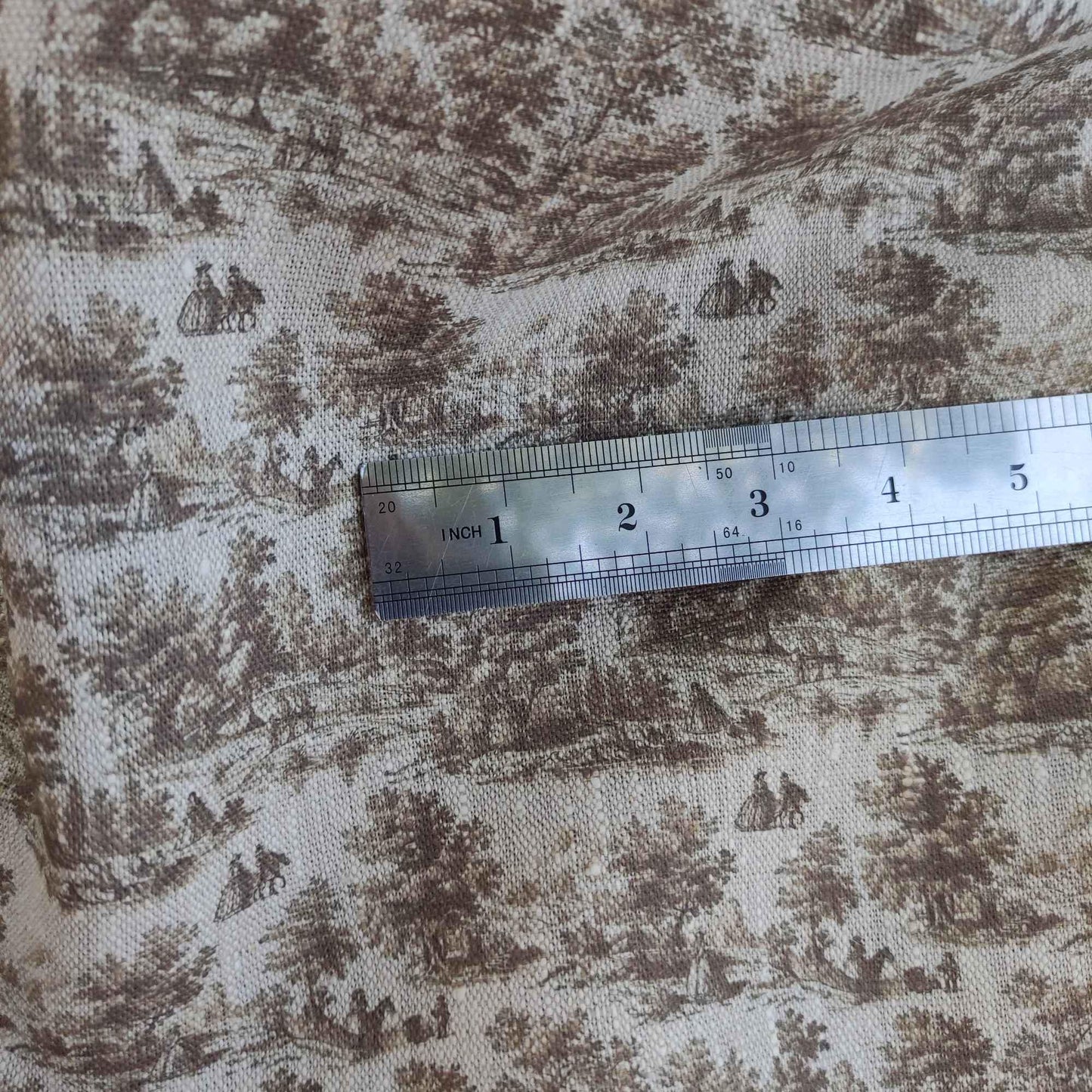 100% LINEN Fabric Toile de Jouy brown Countryside, oatmeal linen fabric with brown print, French linen fabric upholstery home decor curtains