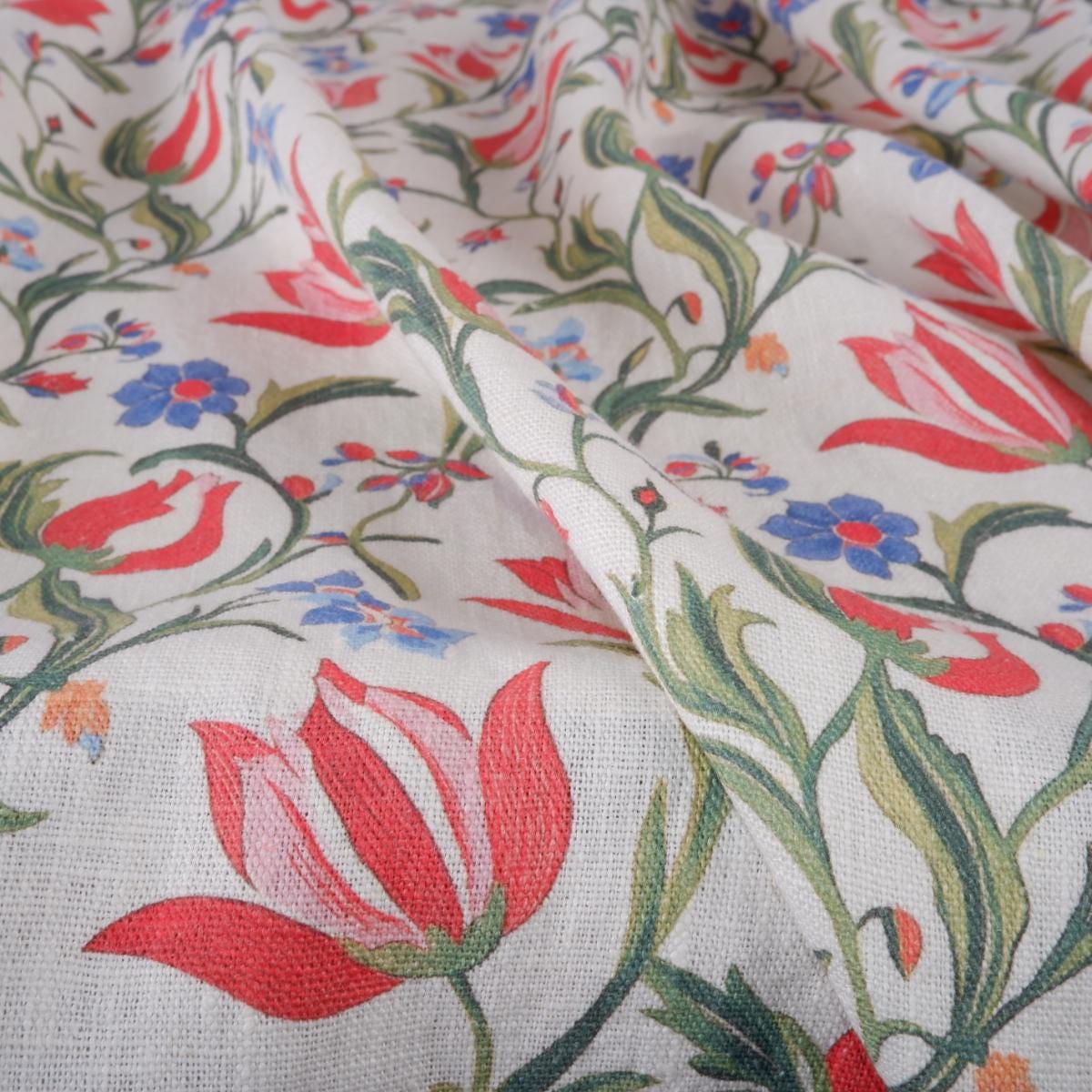Tulips fabric 100% LINEN , flax linen fabric botanical floral for upholstery home decor clothing LithuanianLinen