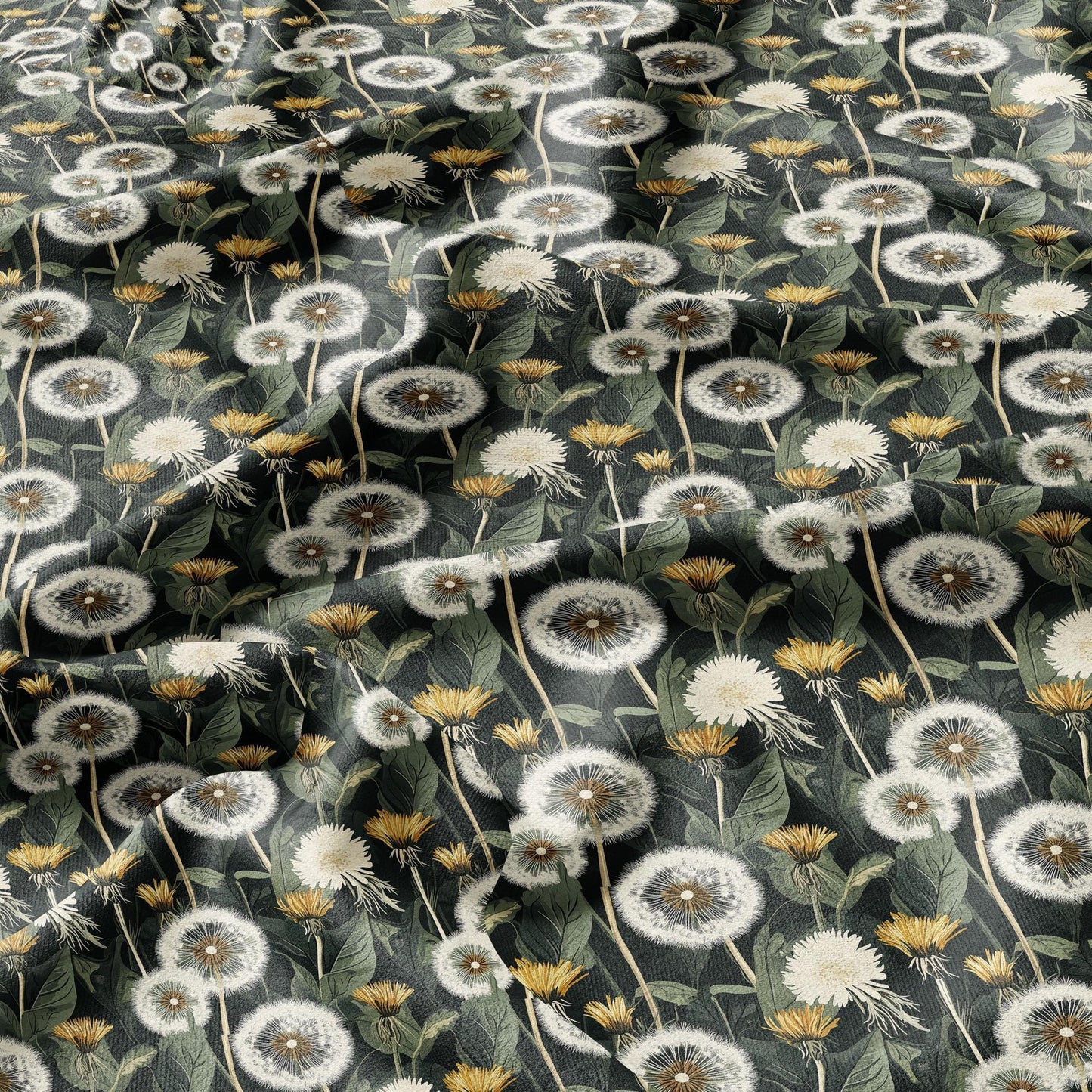 100% linen Dandelion field print - floral green yellow linen fabric Historical pattern for upholstery dress making curtains