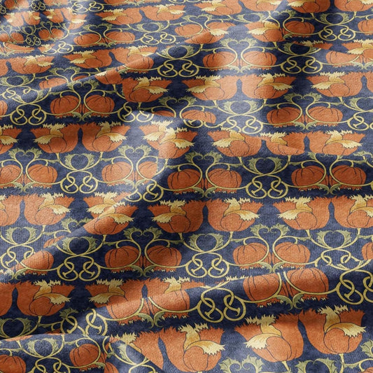 100% linen fabric Voysey poppies scroll print - Victorian Art crafts linen Fabric - Historical pattern fabric upholstery dress making